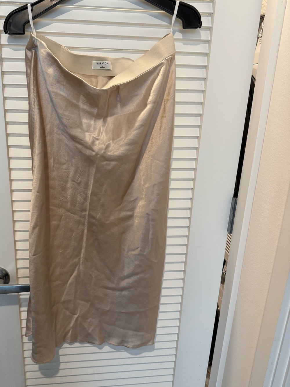 Babaton Champagne Satin Midi Skirt